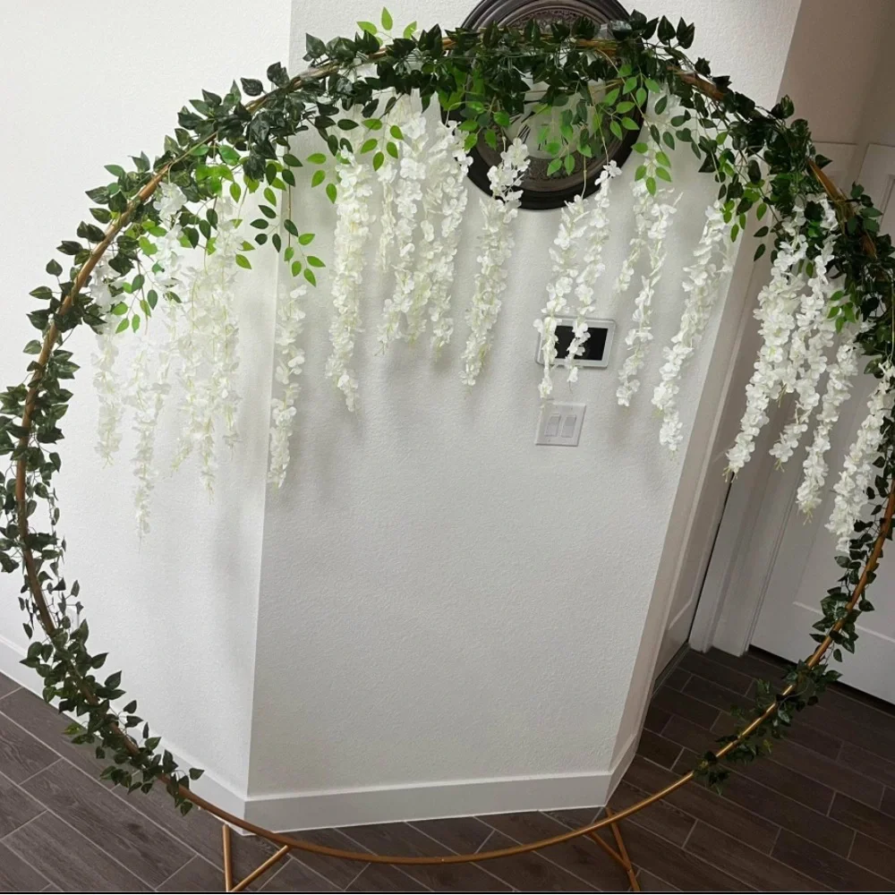 Circular Wedding Party Arch with Wisteria Flowers & Ivy Garlands Backdrop ~ New